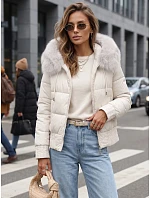 Dámska zimná prešívaná bunda s kožušinou, biela, FashionStreet TY5832