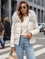 Dámska zimná prešívaná bunda s kožušinou, biela, FashionStreet TY5832