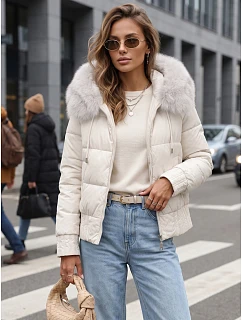 Dámska zimná prešívaná bunda s kožušinou, biela, FashionStreet TY5832