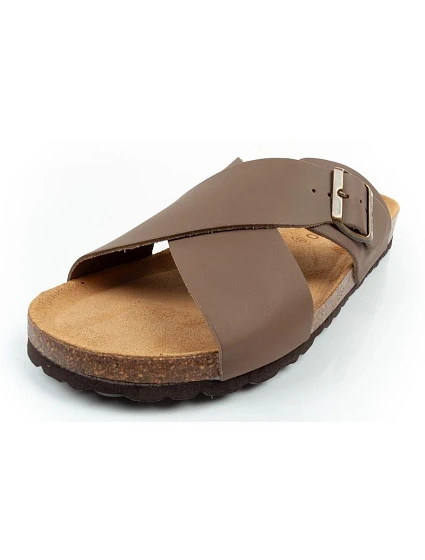 Bio Bio boty pánské žabky model 22202690 z přírodní kůže hnědé Bio Bio boty pánské žabky model 22202690 z přírodní kůže hnědé