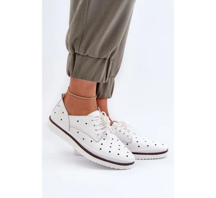 Bílé dámské kožené polobotky model 21655697 - S.Barski