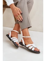 Skórzane Sandały Damskie Na Płaskim Obcasie Zazoo 3688 Białe Skórzane Sandały Damskie Na Płaskim Obcasie Zazoo 3688 Białe