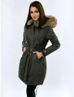 Dámská zimní bunda parka v army barvě s kapucí a odepínací kožešinovou podšívkou model 21242121 - Libland