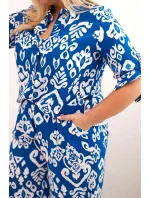 Dámská plus size viskózová souprava s geometrickým potiskem chrpová modrá Dámská plus size viskózová souprava s geometrickým potiskem chrpová modrá