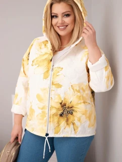 Dámske Plus veľkosť jarná bunda s kvetinovým vzorom žltá