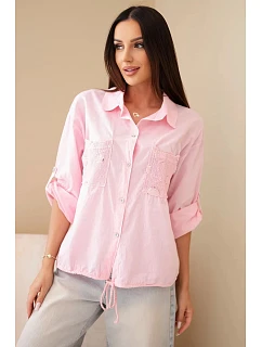 Dámske bavlnené tričko so spodnou úpravou a vreckami candy pink