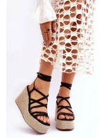 Skórzane Sandałki Na Koturnie Czarne Margaritt Skórzane Sandałki Na Koturnie Czarne Margaritt