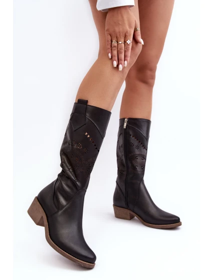 Kožené kozačky s vzorem černé model 21637591 - Boto