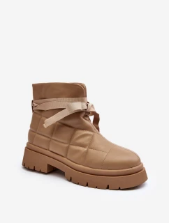 Damskie Botki Z Pikowaniem I Wiązaniem Khaki Bizzanti