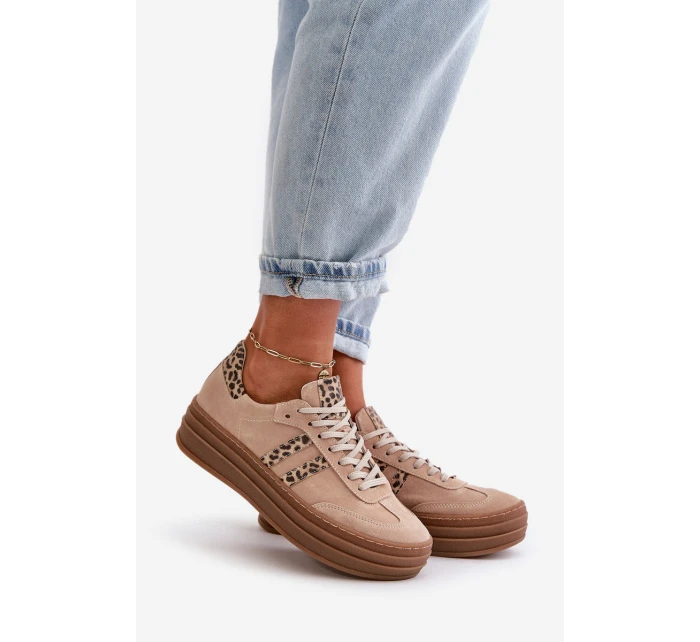 Zazoo N1068S4 Damskie Zamszowe Sneakersy Na Platformie Panterka Różowe