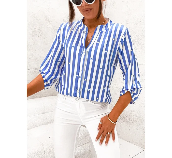 Svetlomodrá a biela pruhovaná košeľová blúzka (739)