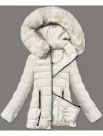 Prošívaná bunda v barvě ecru pro přechodné období s kožešinou kapucí model 21248229 - S'WEST