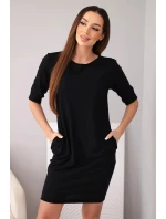 Dámske bavlnené šaty s 3/4 rukávmi a vreckami čierne Dámske bavlnené šaty s 3/4 rukávmi a vreckami čierne