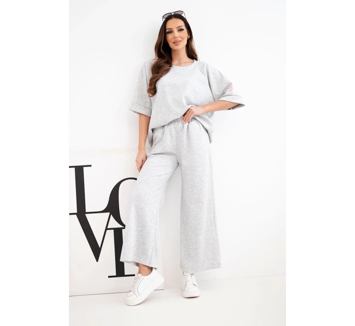 Dámský komplet z máslové viskózy mikina a široké kalhoty šedý melanž