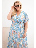 Dámské šaty Plus Size s květinovým vzorem se zavazováním modrá