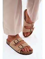 Semišové pantofle na korkové podrážce s přezkami béžové model 22120824 - Boto