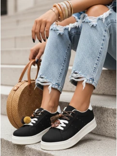 Sneakersy damskie z ozdobami na czarne model 22020850 - FashionStreet