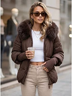 Dámska zimná prešívaná bunda s kožušinou, hnedá, FashionStreet TY5991 Dámska zimná prešívaná bunda s kožušinou, hnedá, FashionStreet TY5991