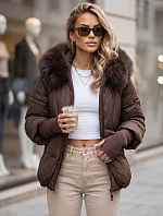 Dámska zimná prešívaná bunda s kožušinou, hnedá, FashionStreet TY5991