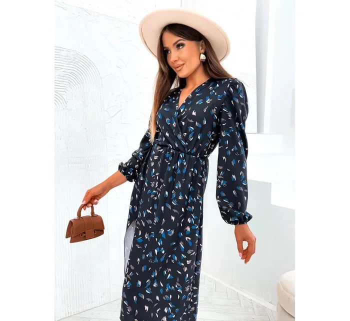 Čierno-modré vzdušné šaty s rozparkom v spodnej časti (82121)