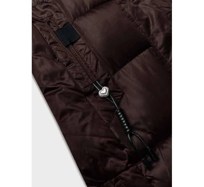 Zimná prešívaná plus size bunda v čokoládovej farbe s kapucňou S'west (B8267-14)