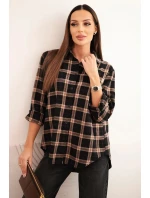 Dámská kostkovaná bavlněná košile s delším zadním dílem černá Dámská kostkovaná bavlněná košile s delším zadním dílem černá