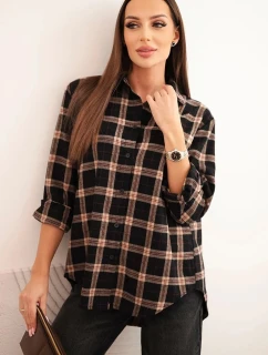 Dámská kostkovaná bavlněná košile s delším zadním dílem černá