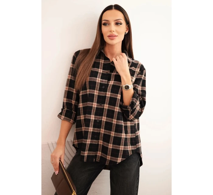 Dámská kostkovaná bavlněná košile s delším zadním dílem černá Dámská kostkovaná bavlněná košile s delším zadním dílem černá