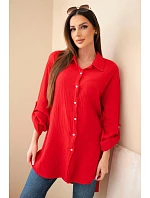 Bavlněná mušelínová košile Plus Size světle bordová