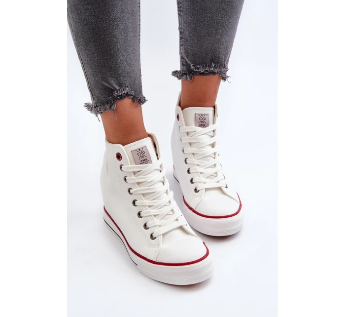 Trampki Damskie Na Koturnie Cross Jeans NN2R4004 Białe