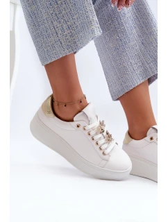 Dámské kožené tenisky na platformě s ozdobnými D&A Bílé model 21660251 - S.Barski
