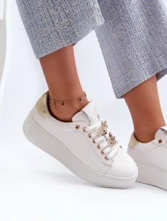 Dámské kožené tenisky na platformě s ozdobnými D&A Bílé model 21660251 - S.Barski