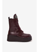 Skórzane Botki Damskie Z Ozdobą Ocieplane Bordowe Ulrika Skórzane Botki Damskie Z Ozdobą Ocieplane Bordowe Ulrika