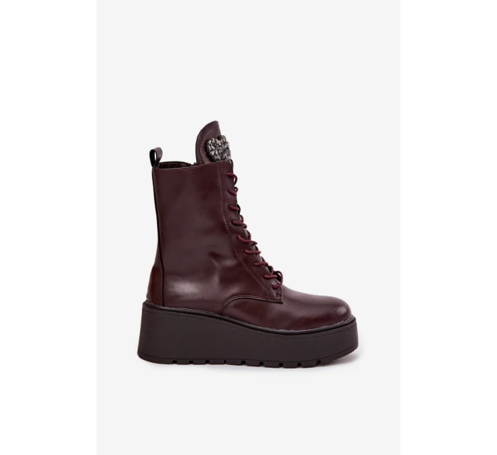 Skórzane Botki Damskie Z Ozdobą Ocieplane Bordowe Ulrika Skórzane Botki Damskie Z Ozdobą Ocieplane Bordowe Ulrika
