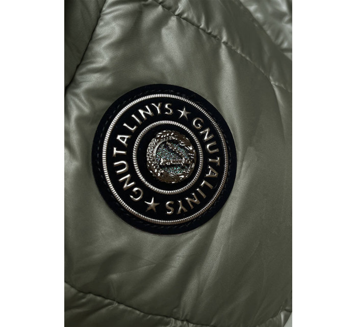 Krátka bunda v khaki farbe s látkovými rukávmi (B8188-11)