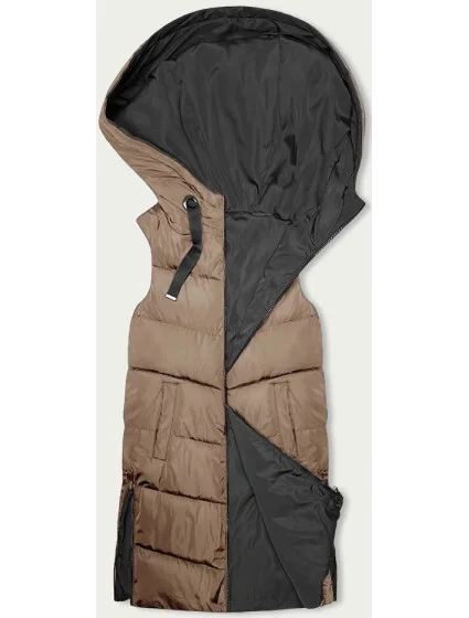 Béžová a grafitová dlhá dámska obojstranná vesta (B8248-12)