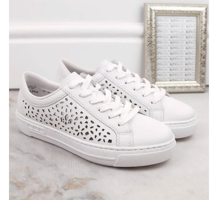Pohodlné kožené topánky Rieker W RKR641 white