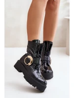 Kožené boty se zlatou sponou černé model 21672986 - Zazoo