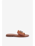 Kožené pantofle s ozdobou na plochém podpatku Zazoo model 21682258 Camel - Boto