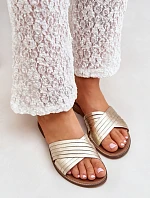 Skórzane Damskie Klapki Lewski Shoes 3682 Złote