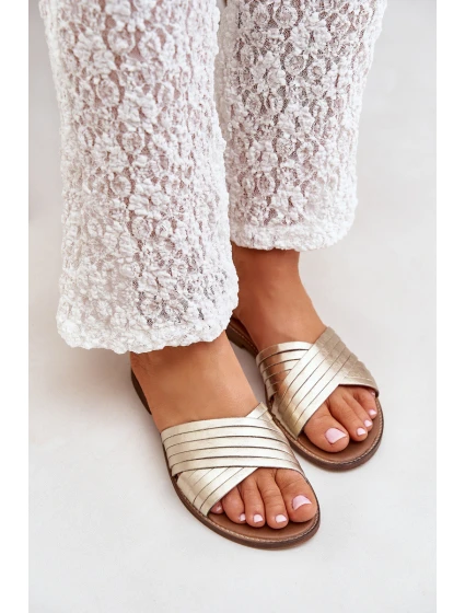 Kožené dámské pantofle Lewski Shoes model 21682360 zlaté - Boto