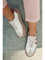 Skórzane Sneakersy Damskie Na Platformie Zazoo N1234 Beżowo-Bordowe