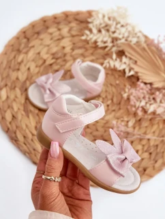 Detské sandále s mašľou a zapínaním na suchý zips, ružové Wistala