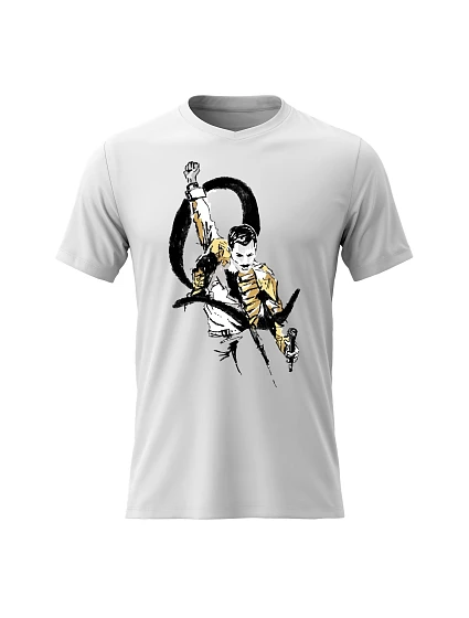 Pánske bavlnené tričko s potlačou - FREDDIE MERCURY - biele