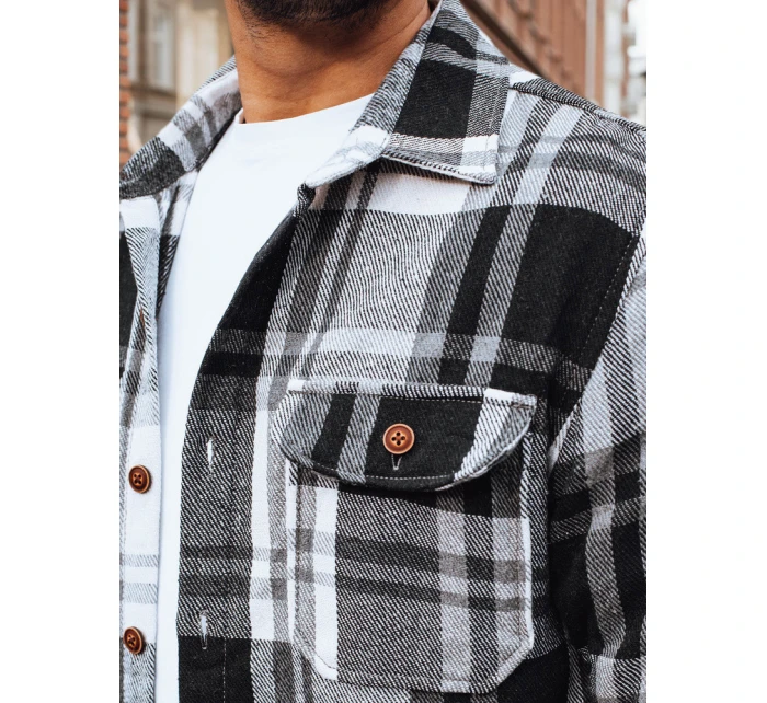 Pánská černobílá kostkovaná košile model 21994095 - Dstreet Pánská černobílá kostkovaná košile model 21994095 - Dstreet