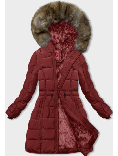Červená dámska zimná bunda s kožušinovou podšívkou (LHD-23063)