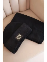 Dámska fleecová čiapka a šál s ozdobnou aplikáciou čierna