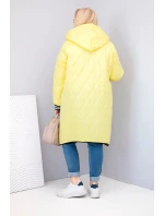 Dámska prešívaná bunda s kapucňou a športovými manžetami Plus Size Yellow