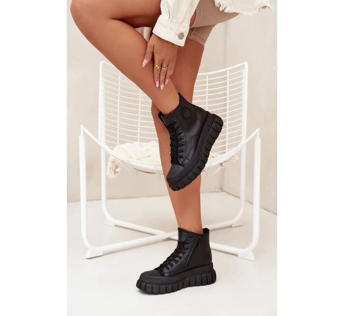 Zateplené Vysoké Tenisky Dámské Na Platformě S Zipem Černé model 21705267 - Boto