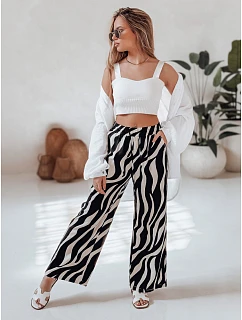 Dámske pruhované nohavice so širokými nohavicami ZEBRAVIBE UY2653 béžovo-čierne – FashionStreet